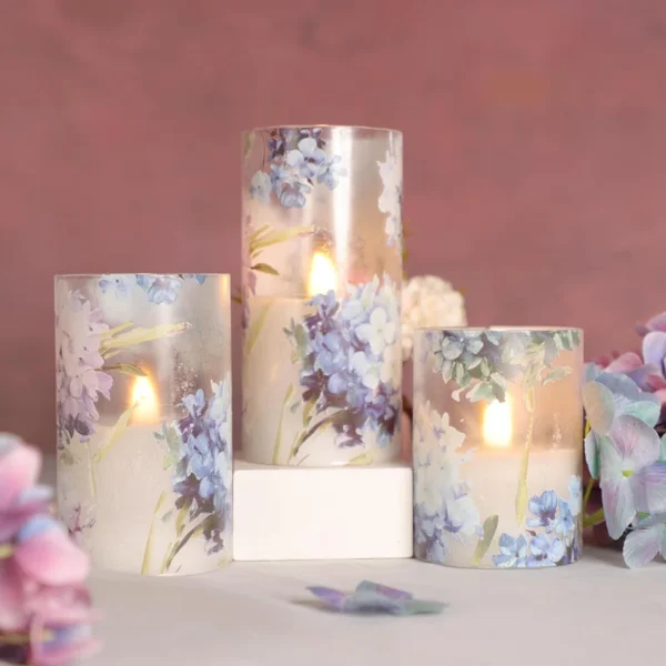 Flameless Candles Led Flicker With Remote Dim Blue Violet Hydrangea Love Theme Glass Decor Wedding Date Proposal Dinner Table Home Thanksgiving Gift For Lover - Image 3